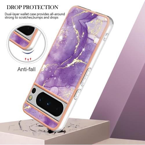 Slim Fit Phone Case for Google Pixel 8 Pro,Shiny IMD Marble Pattern Fashion Case for Girls, Camera Lens