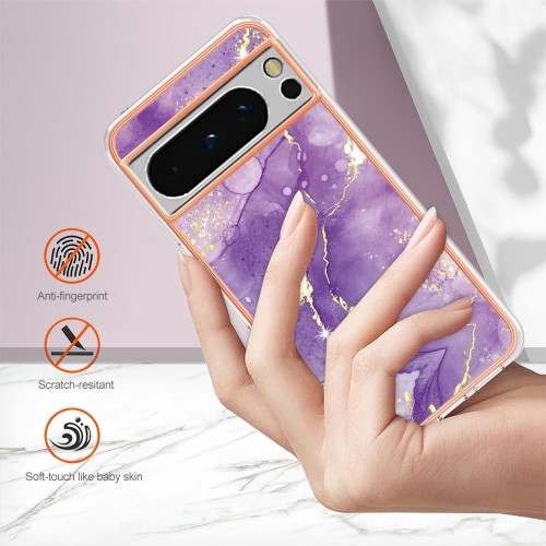Slim Fit Phone Case for Google Pixel 8 Pro,Shiny IMD Marble Pattern Fashion Case for Girls, Camera Lens