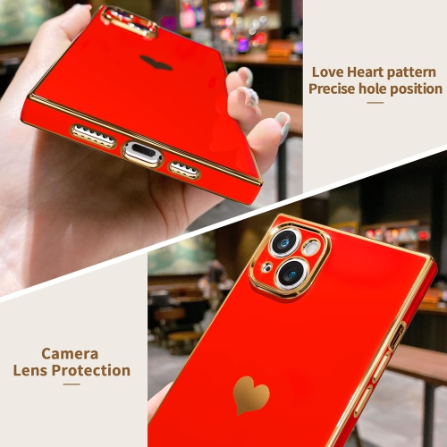 Square iPhone 14 Plus Case, Cute Full Camera Lens Protection & Electroplate Reinforced Corners Shockproof Edge