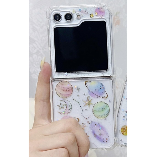 Samsung Galaxy Z Flip 5 Case, Women Girls Glitter Sparkling Bling Fun Planets Style Soft TPU Protective