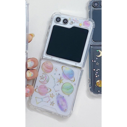 Samsung Galaxy Z Flip 5 Case, Women Girls Glitter Sparkling Bling Fun Planets Style Soft TPU Protective