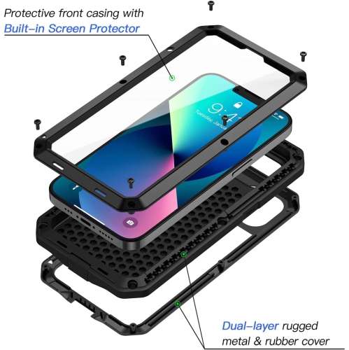 Étui iPhone 13, robuste, antichoc [Tough Armor] en métal avec protecteur d'écran intégré, boîtier complet 360