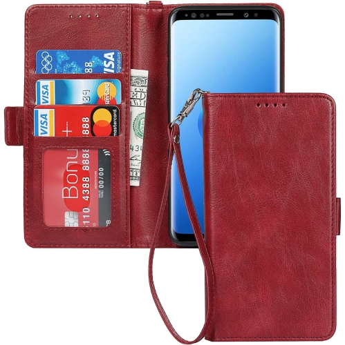 Samsung – Étui portefeuille pour Galaxy S9, [blocage RFID] porte-carte de crédit en cuir de qualité supérieure avec béquille magnétique