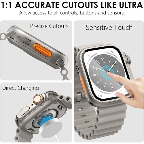 2 in 1 Waterproof Apple Watch Series 9 8 7 45mm Screen Protector Case【Looks Like Ultra Protector Case】, 2 Pack