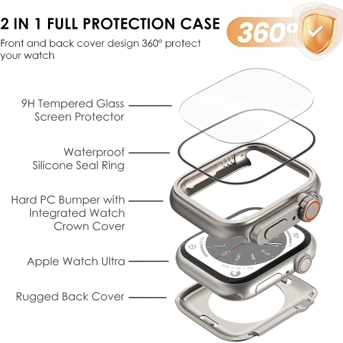 2 in 1 Waterproof Apple Watch Series 9 8 7 45mm Screen Protector Case【Looks Like Ultra Protector Case】, 2 Pack