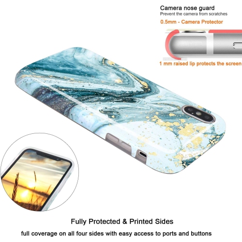 Compatible iPhone X iPhone Xs Case Gold Sparkle Glitter Blue Marble Slim Shockproof Flexible Bumper TPU Soft