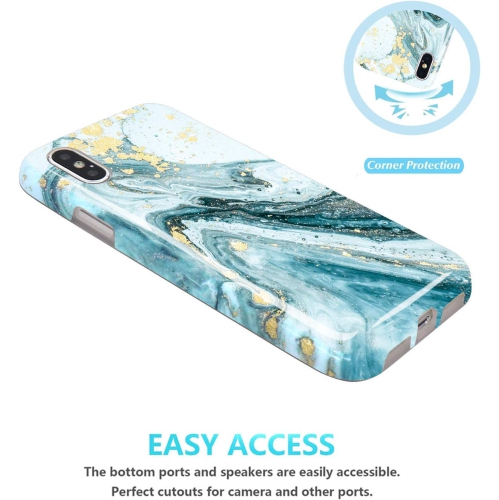 Compatible iPhone X iPhone Xs Case Gold Sparkle Glitter Blue Marble Slim Shockproof Flexible Bumper TPU Soft