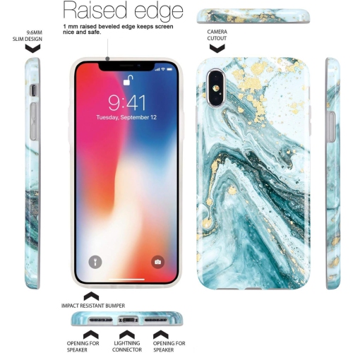 Compatible iPhone X iPhone Xs Case Gold Sparkle Glitter Blue Marble Slim Shockproof Flexible Bumper TPU Soft