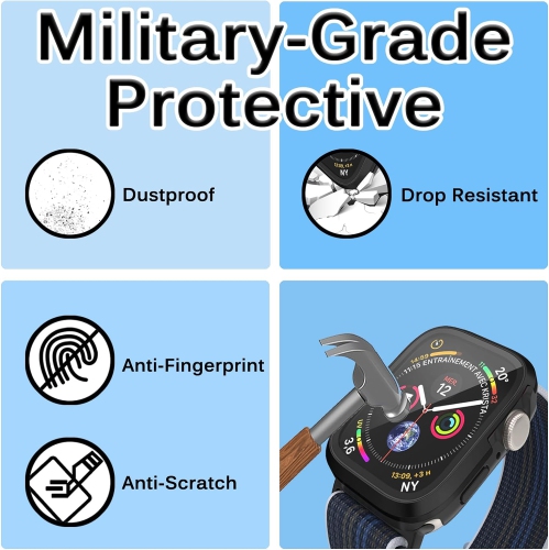 Compatible with Apple Watch Series 8/7 45mm Case with Screen Protector|Anti-Scratch Ultra-Thin Tempered Glass