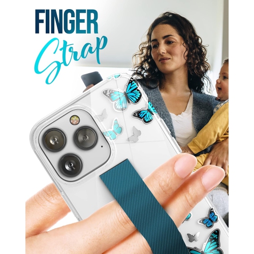 Finger Loop Case Designed for iPhone 14 PRO Case for Women with Hand Strap - Blue