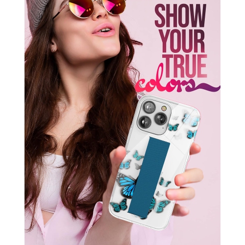 Finger Loop Case Designed for iPhone 14 PRO Case for Women with Hand Strap - Blue