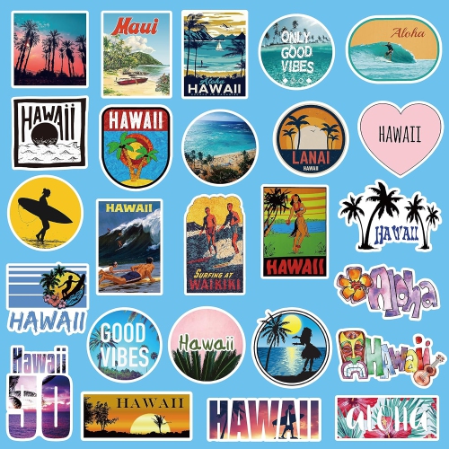 Vinyl Hawaii Stickers Pack 50 Pcs Surfing Decals for Laptop Ipad Car Suitcase Luggage Water Bottle Helmet