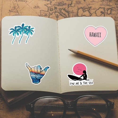 Vinyl Hawaii Stickers Pack 50 Pcs Surfing Decals for Laptop Ipad Car Suitcase Luggage Water Bottle Helmet