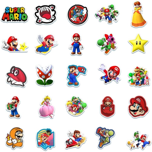 50PCS Super Mario Stickers for Laptop Water Bottle Computer Mac Pad Phone Case Hydro Flask Bumper Skateboard Luggage