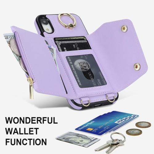 iPhone XR Crossbody Case Lanyard Case with Card Holder, iPhone XR Case Wallet for Women with Strap Lanyard Ring