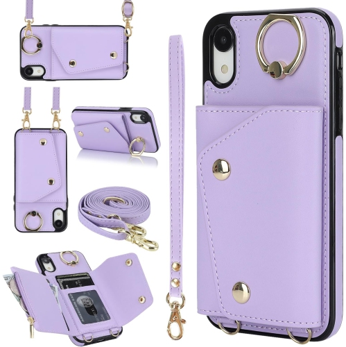 iPhone XR Crossbody Case Lanyard Case with Card Holder, iPhone XR Case Wallet for Women with Strap Lanyard Ring