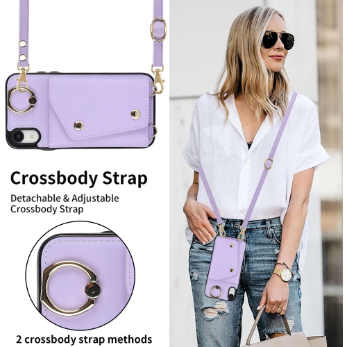 iPhone XR Crossbody Case Lanyard Case with Card Holder, iPhone XR Case Wallet for Women with Strap Lanyard Ring