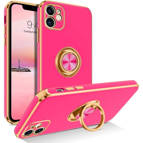 Case iPhone 11, iPhone 11 Case Ring Holder Edge Plating Rotation Kickstand Soft Silicone TPU Bumper Women