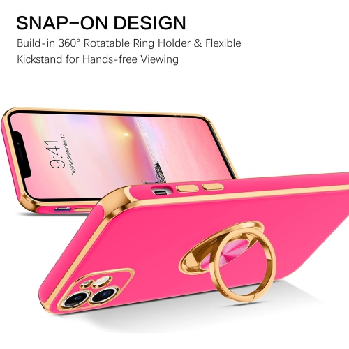 Case iPhone 11, iPhone 11 Case Ring Holder Edge Plating Rotation Kickstand Soft Silicone TPU Bumper Women