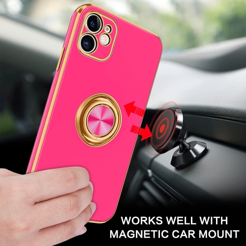 Case iPhone 11, iPhone 11 Case Ring Holder Edge Plating Rotation Kickstand Soft Silicone TPU Bumper Women