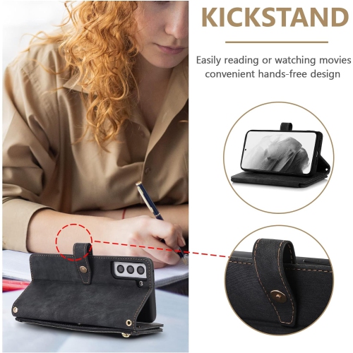 Crossbody Wallet Case for Samsung Galaxy S21 5G, 9 Card Slots Adjustable Crossbody Zipper Cover Detachable