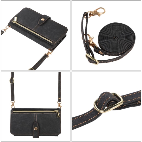 Crossbody Wallet Case for Samsung Galaxy S21 5G, 9 Card Slots Adjustable Crossbody Zipper Cover Detachable