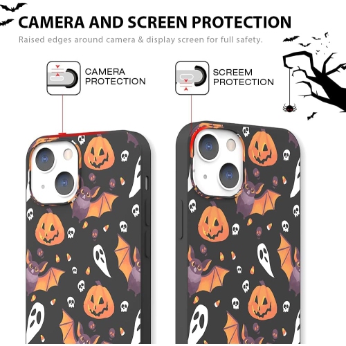 Pour iPhone 13 Halloween Case Pumpkin Bats, cute Design Kids Black Case antichoc Soft Skull Nuts