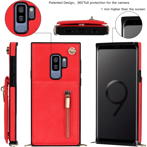 Étui portefeuille à bandoulière pour Samsung Galaxy S9 plus avec porte-carte, rabat amovible en cuir de polyuréthane