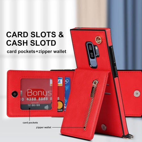 Étui portefeuille à bandoulière pour Samsung Galaxy S9 plus avec porte-carte, rabat amovible en cuir de polyuréthane