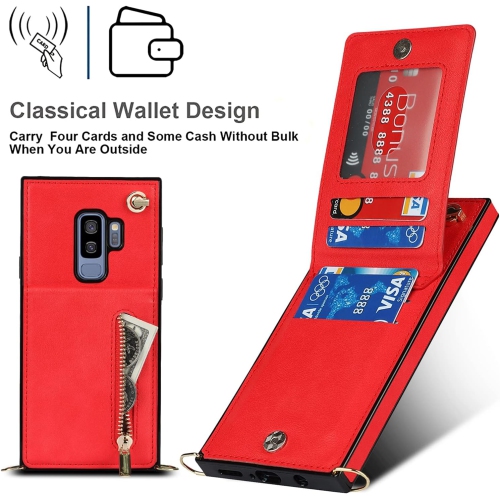 Étui portefeuille à bandoulière pour Samsung Galaxy S9 plus avec porte-carte, rabat amovible en cuir de polyuréthane