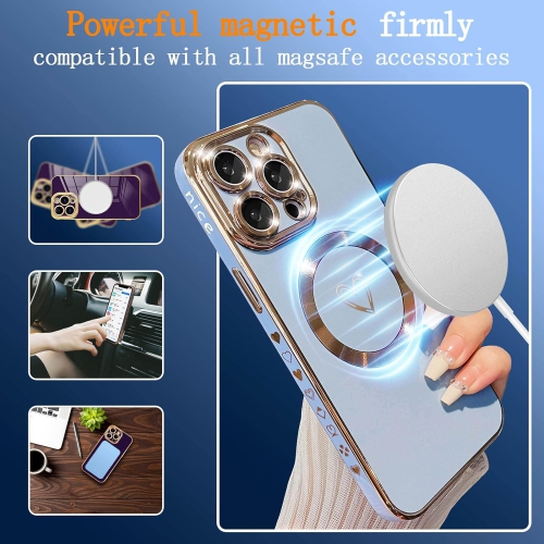 Magnetic case for iPhone 13 Pro Max Case for Women, Cute Gold Love Heart Soft MagSafe Case, Raised Full Camera