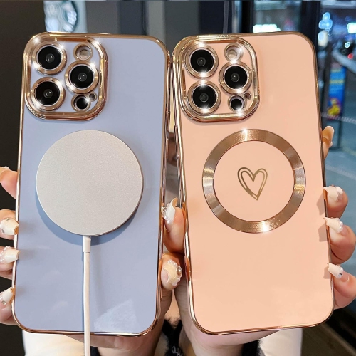 Magnetic case for iPhone 13 Pro Max Case for Women, Cute Gold Love Heart Soft MagSafe Case, Raised Full Camera