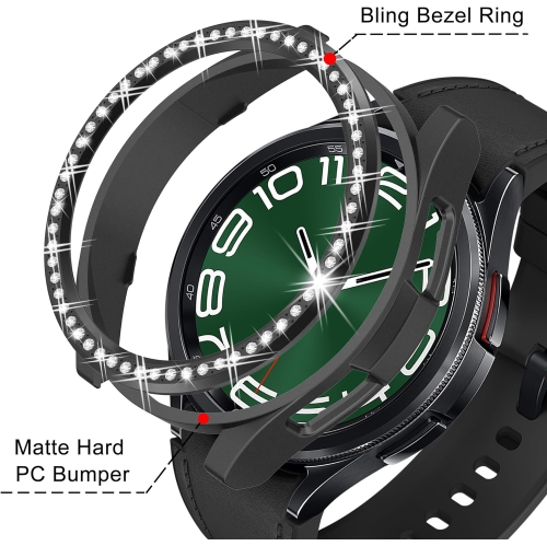 2 in 1 Watch Protective Case for Samsung Galaxy Watch 6 Classic 43mm, PC Durable Bumper Cover, Glitter Rhinestone Bezel