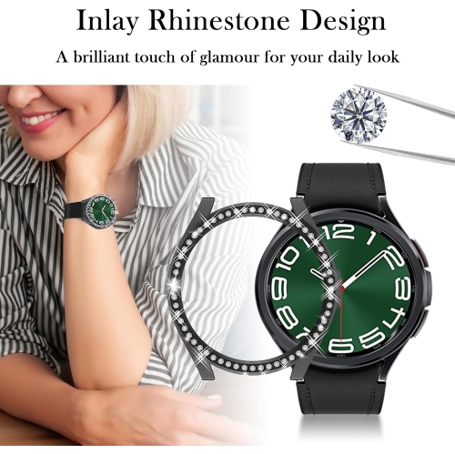 2 in 1 Watch Protective Case for Samsung Galaxy Watch 6 Classic 43mm, PC Durable Bumper Cover, Glitter Rhinestone Bezel