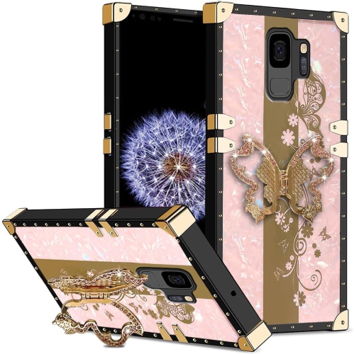 UNKNOWN  for Samsung Galaxy S9 Case, Bling Glitter 3D Butterfly Kickstand Holder, With Square Rivet Shockproof