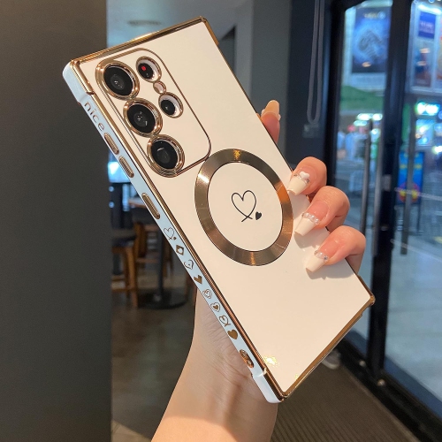 Magnetic Case for Samsung Galaxy S22 Ultra Case 5G [Compatible with MagSafe] Cute Plating Love Hearts Pattern