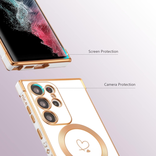 Magnetic Case for Samsung Galaxy S22 Ultra Case 5G [Compatible with MagSafe] Cute Plating Love Hearts Pattern