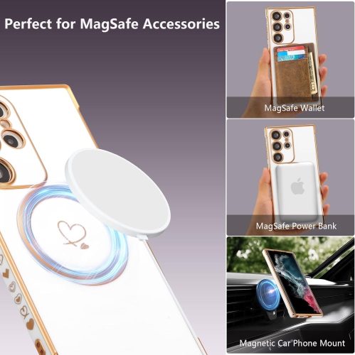 Magnetic Case for Samsung Galaxy S22 Ultra Case 5G [Compatible with MagSafe] Cute Plating Love Hearts Pattern