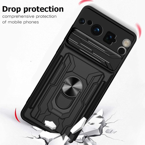 for Google&nbsp;Pixel&nbsp;8 Pro Case, [Slide Camera Cover] [Magnetic Kickstand Ring] [Removable Card Holder] Heavy Duty