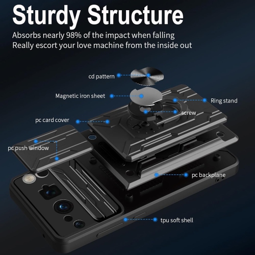 for Google&nbsp;Pixel&nbsp;8 Pro Case, [Slide Camera Cover] [Magnetic Kickstand Ring] [Removable Card Holder] Heavy Duty
