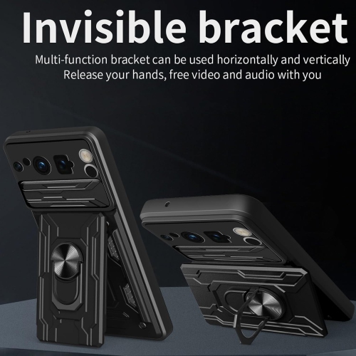 for Google&nbsp;Pixel&nbsp;8 Pro Case, [Slide Camera Cover] [Magnetic Kickstand Ring] [Removable Card Holder] Heavy Duty