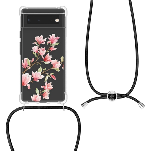 Crossbody Case Compatible with Google Pixel 6 Case Strap - Magnolias Pink/White/Transparent