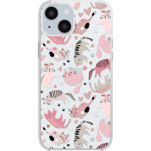 UNKNOWN  for Iphone 15 Case, Cute Cat Style With Flowers Hearts Pattern Fun Cartoon Animal Design Transparent Soft Tpu