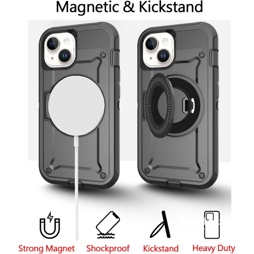 Pour l’étui Defender pour iPhone 14/13, l’étui protecteur robuste résistant aux chocs et à la poussière 3-en-1 pour téléphone