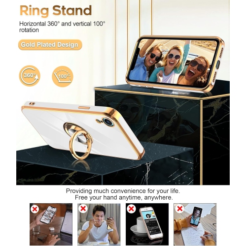 for iPhone XR Phone Case: Case iPhone XR with 2PCS Tempered Glass Screen Protector 360° Rotatable Ring Holder