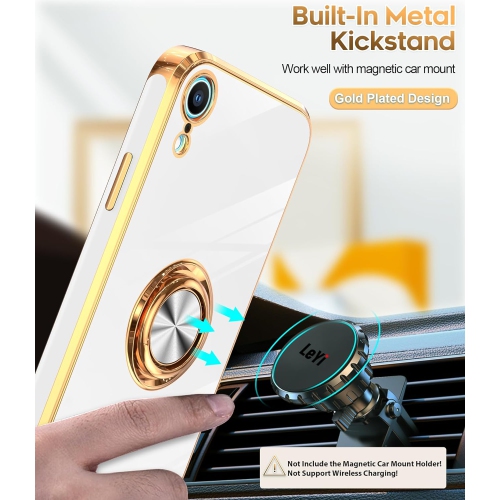 for iPhone XR Phone Case: Case iPhone XR with 2PCS Tempered Glass Screen Protector 360° Rotatable Ring Holder