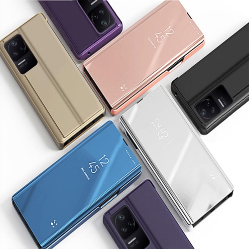 CCSamll Mirror Case for Xiaomi Poco F4 5G with Kickstand, Luxury Clear View Smart Display Flip Case Ultra Thin