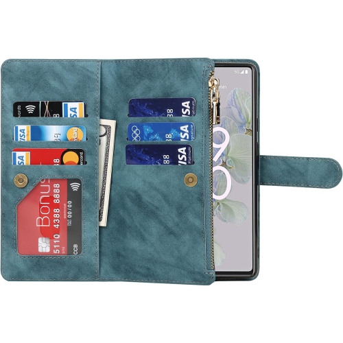 Pour l'étui portefeuille à fermeture à glissière pour Pixel 7 Pro de Google,[9 porte-carte][Pochette à argent] [fermeture magnétique][Dragonne]