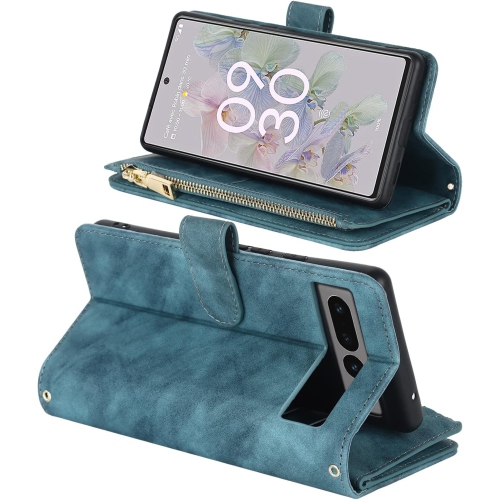 Pour l'étui portefeuille à fermeture à glissière pour Pixel 7 Pro de Google,[9 porte-carte][Pochette à argent] [fermeture magnétique][Dragonne]