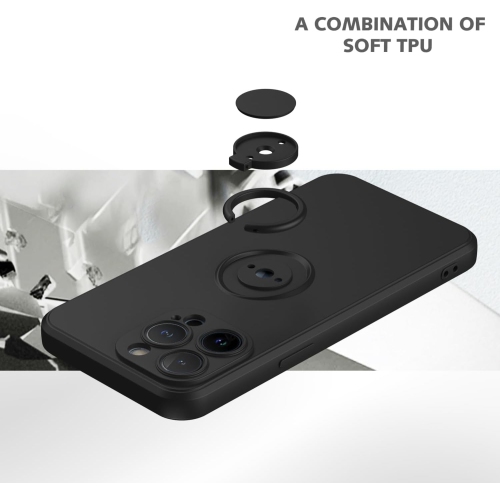 for iPhone 15 Pro 2023 Case,Slim Liquid Silicone Couple Ring Kickstand Soft Anti-Scratch Microfiber Lining